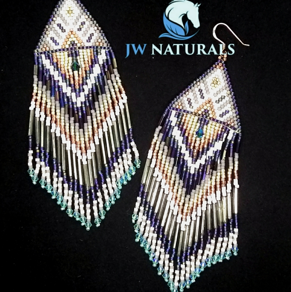⭐HP⭐ Beaded Handmade Long Fringe Earrings Peacock